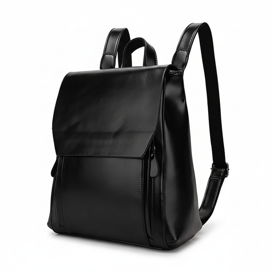 Black leather laptop backpack