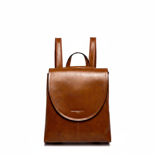 Tan brown leather backpack